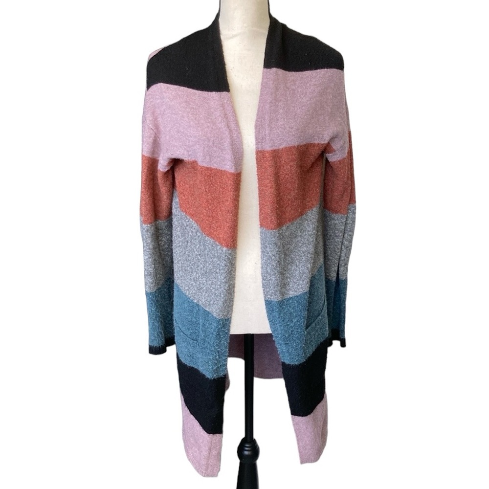 SO Open Front Color Block Striped Cardigan